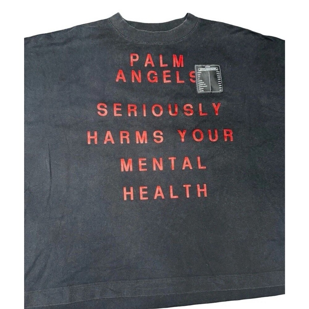 Palm Angels Mental Health T Shirt Mens L Black Red Graphic Designer Streetwear
